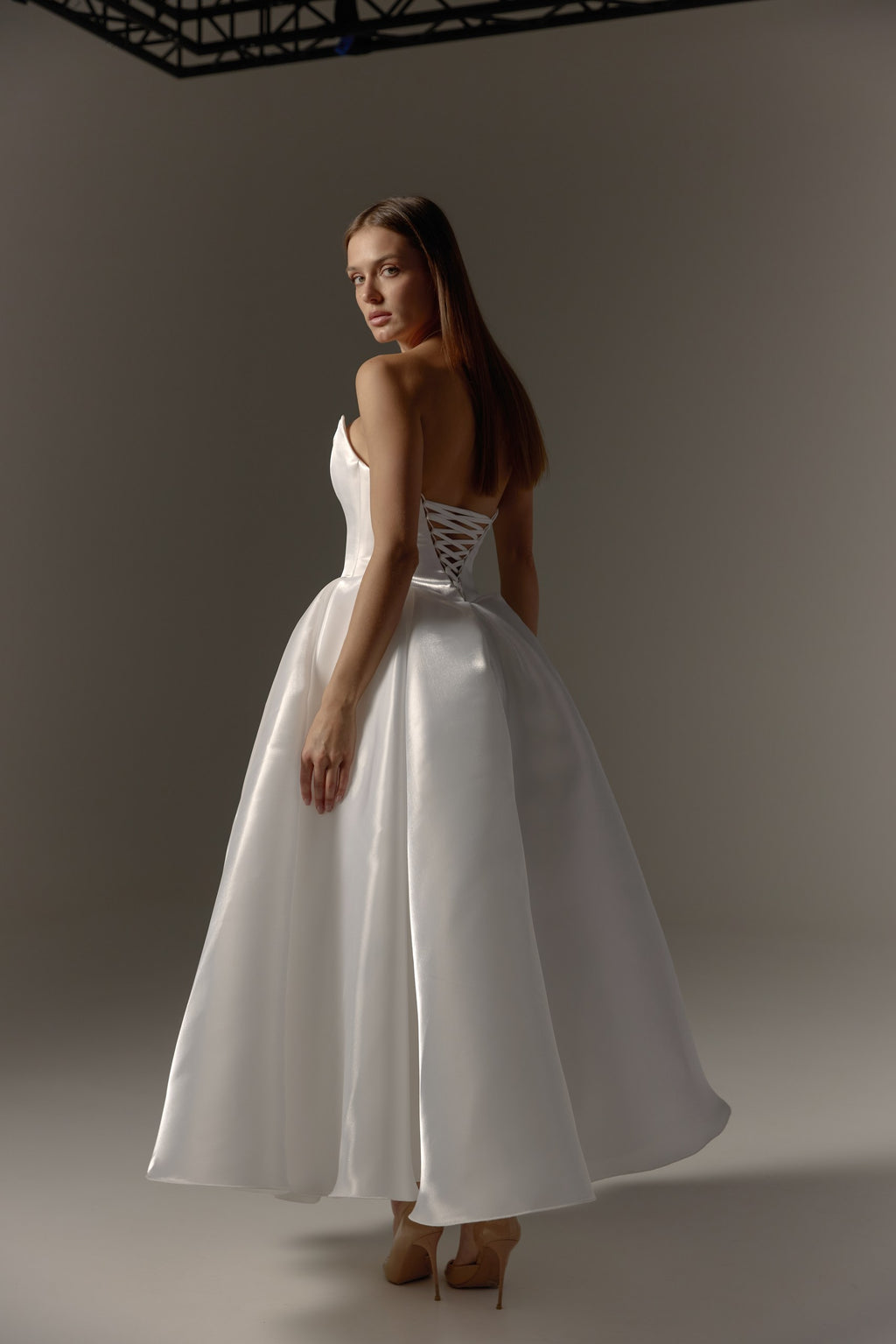 Midi Civil Wedding Dress: Off-White Minimalist Simple Bridal Gown