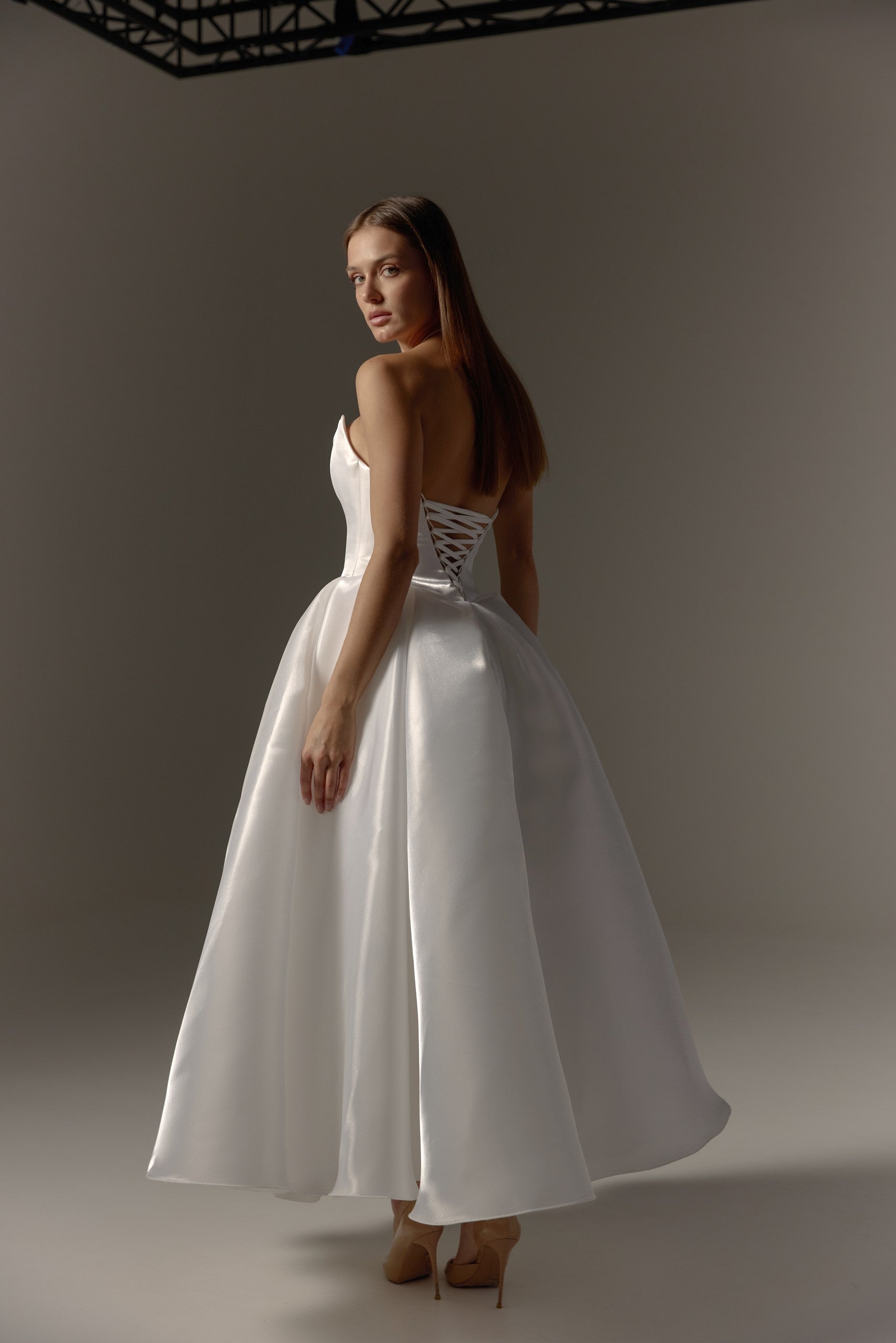 Midi Civil Wedding Dress: Off-White Minimalist Simple Bridal Gown