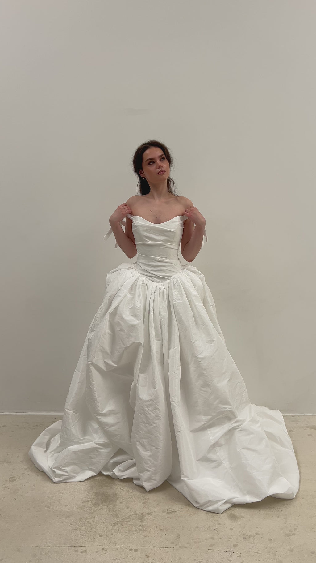 Taffeta Wedding Dress with Removable Off-Shoulder Straps: Ethereal Corset Ball Gown