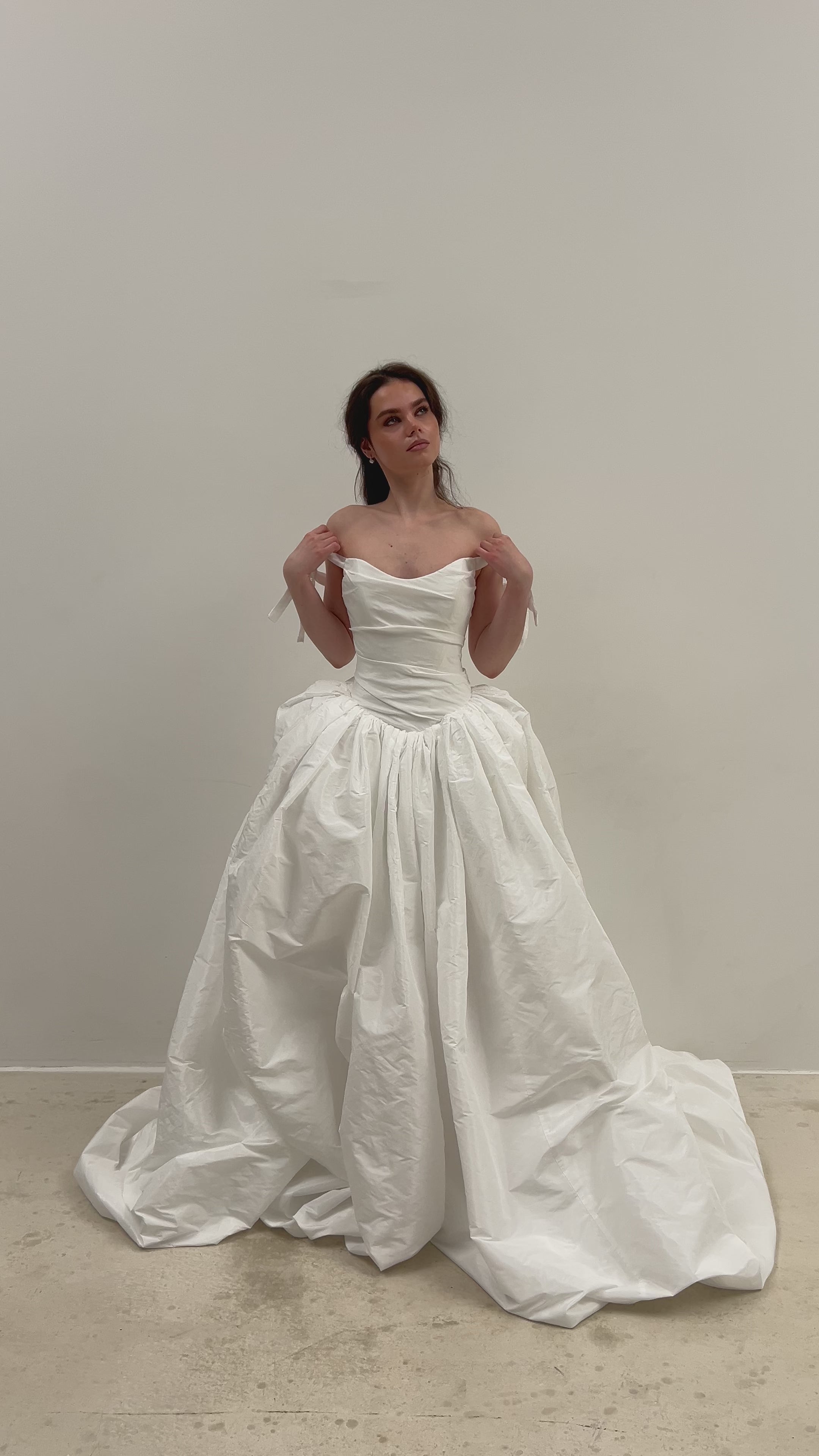 Taffeta Wedding Dress with Removable Off-Shoulder Straps: Ethereal Corset Ball Gown