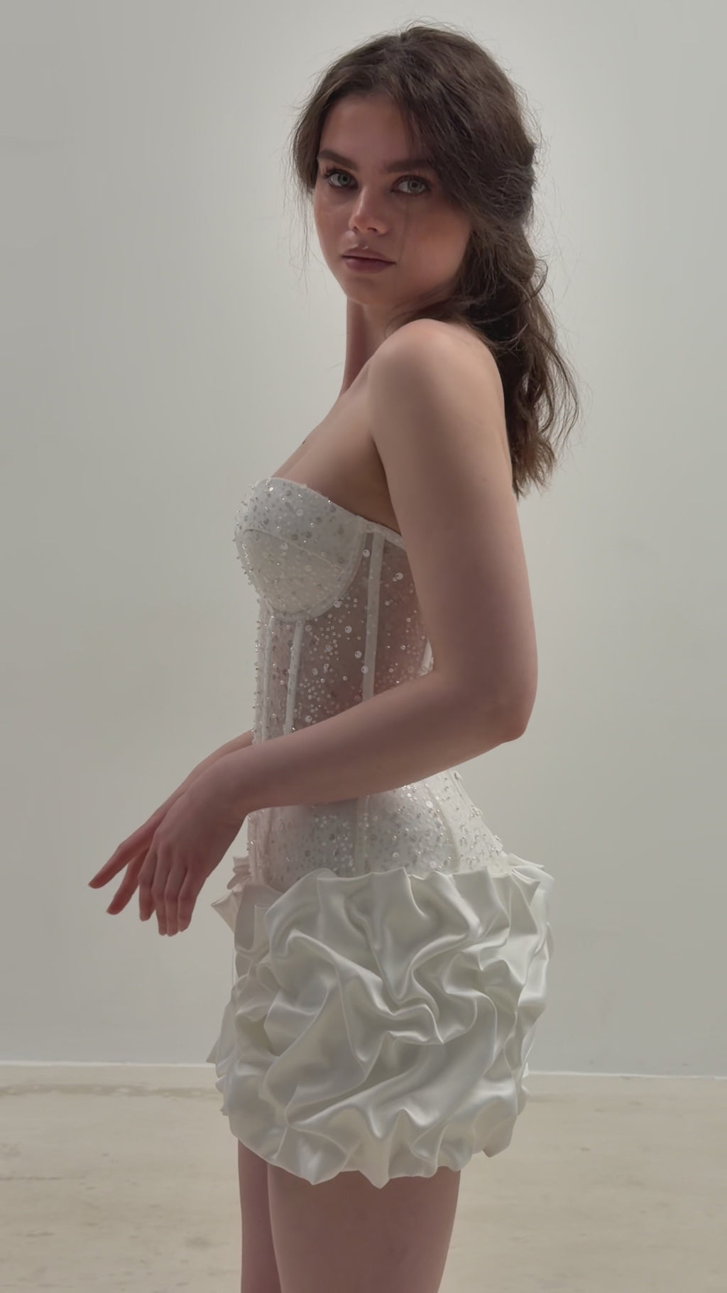 Pearl Corset Mini Dress, Bubble Skirt Bridal Set, Two Piece Wedding Gown, Second Wedding Dress