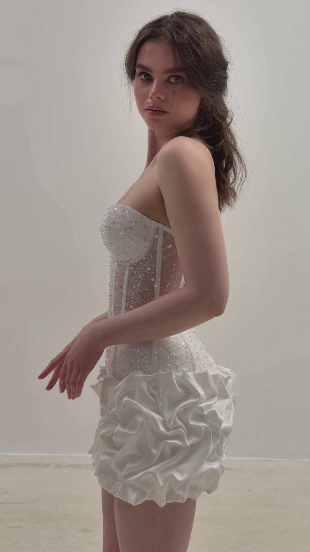 Pearl Corset Mini Dress, Bubble Skirt Bridal Set, Two Piece Wedding Gown, Second Wedding Dress